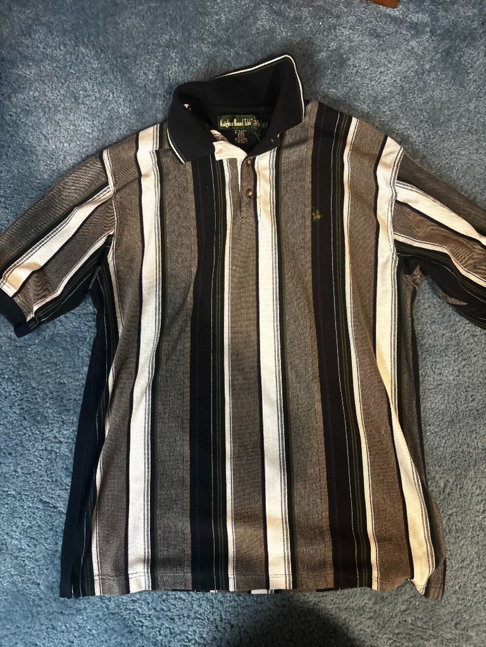 VTG Knights Of Round Table Vertical Stripe Polo Men's Stretch Shirt Large